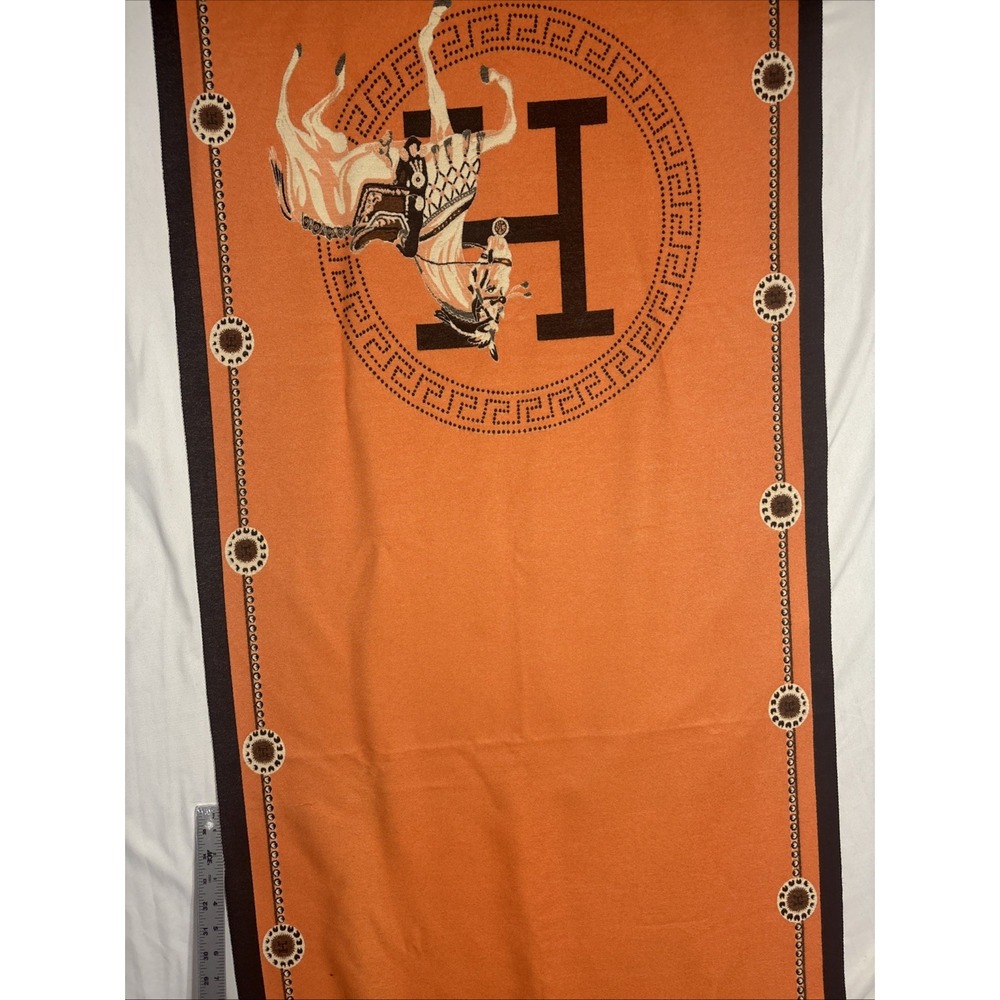 Vintage Orange Black Horse Letter H Shawl Wrap Scarf Equestrian Women Accessory